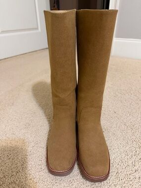 FRYE AND CO. Tan Suede Knee-High Heeled Boots